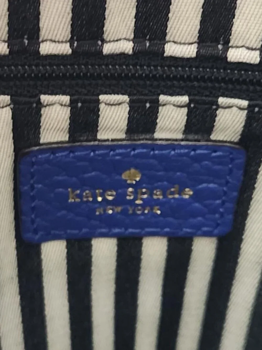 Kate Spade Shoulder Bag Medium Blue Black Textured Pebbled Leather Zip Top Bag